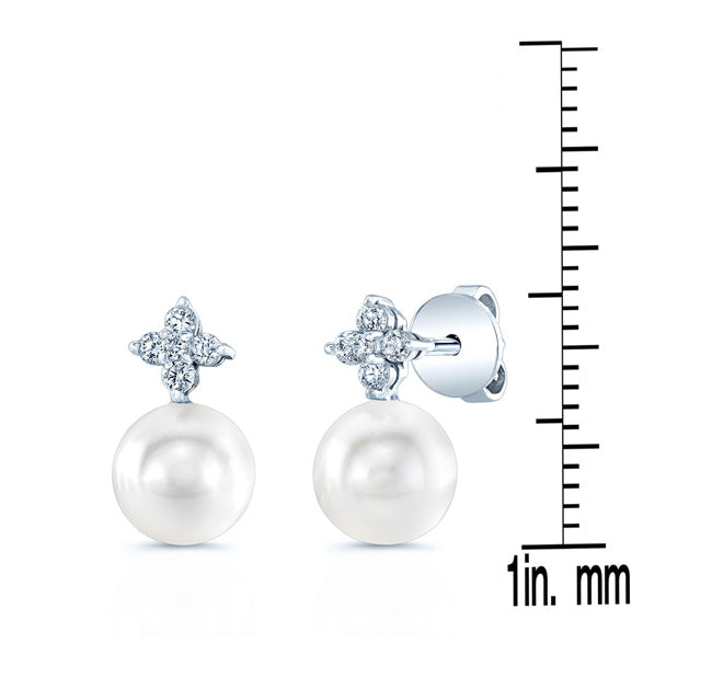Pearl And Diamond Drop Earrings In 14k White Gold