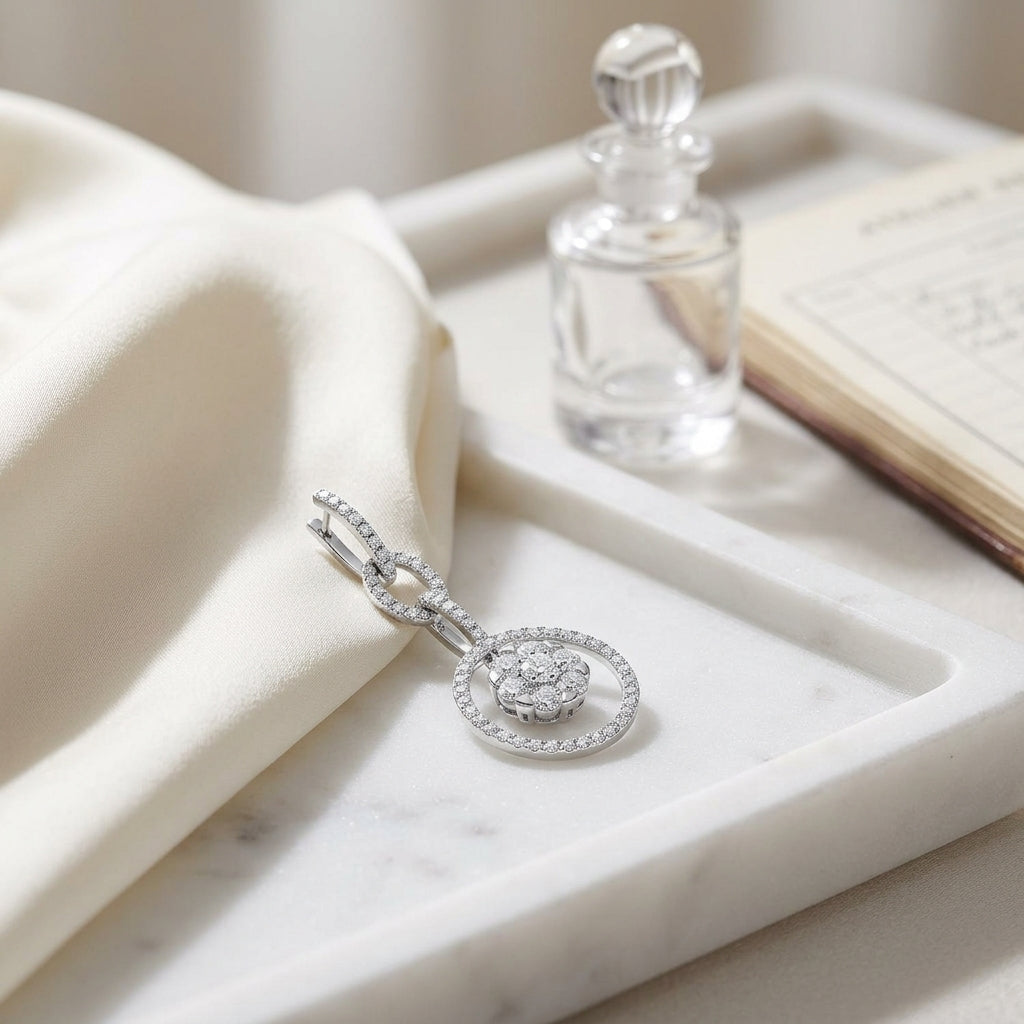 Diamond Oval Link Dangle Earrings In 14k White Gold — atelier still life