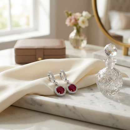 Ruby And Diamond Earrings In 14k White Gold (1/3 Ct. Tw.) — marble silk