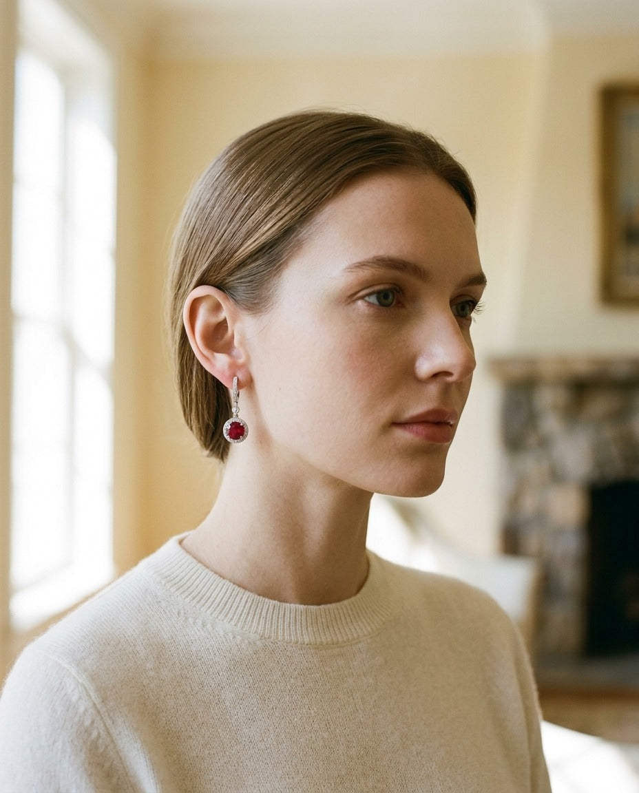 Ruby And Diamond Earrings In 14k White Gold (1/3 Ct. Tw.) — portrait close