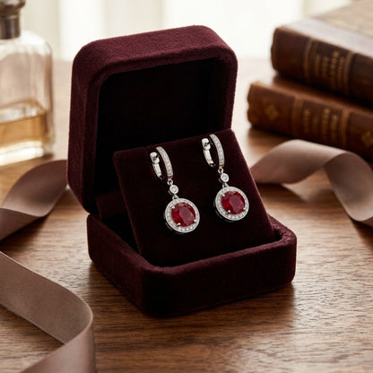 Ruby And Diamond Earrings In 14k White Gold (1/3 Ct. Tw.) — velvet box