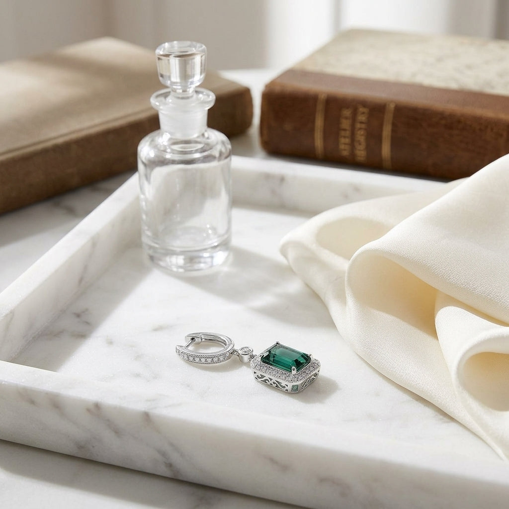 Green Tourmaline And Diamond Earrings In 14k White Gold — atelier still life