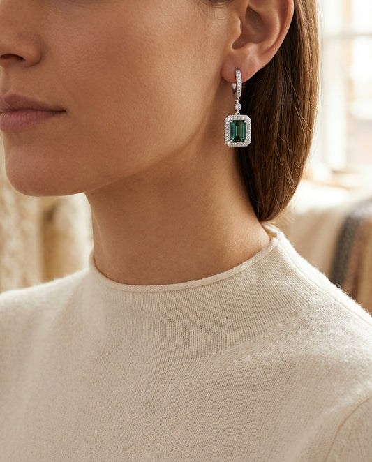 Green Tourmaline And Diamond Earrings In 14k White Gold — editorial close-up