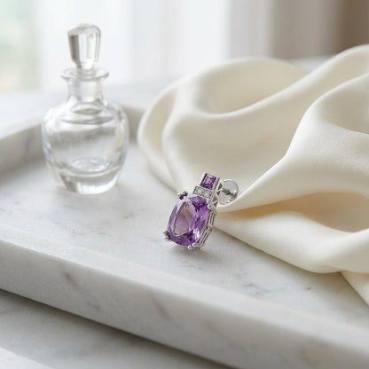 Amethyst And Diamond Cushion Drop Earrings In 14k White Gold — atelier still life