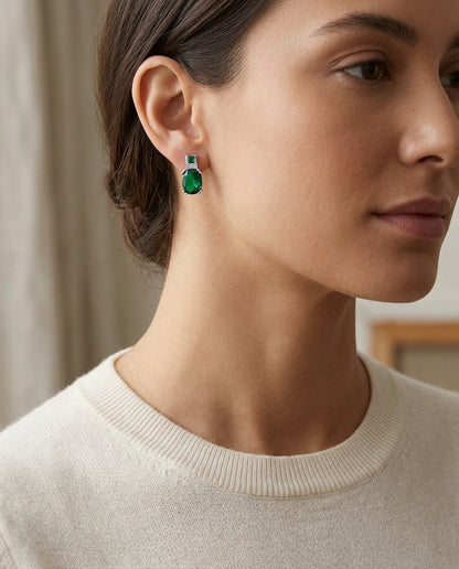 Created Emerald & Diamond In 14kw Earring — editorial close-up
