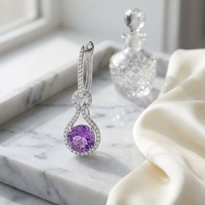 Amethyst Round  & Diamond Earring In 14k White Gold — atelier still life
