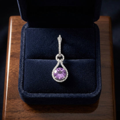 Amethyst Round  & Diamond Earring In 14k White Gold — gift presentation