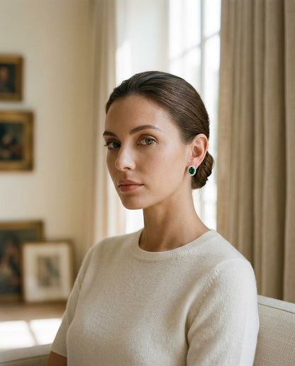Emerald Oval And Diamond Earrings In 14k White Gold (8x6mm) — portrait full