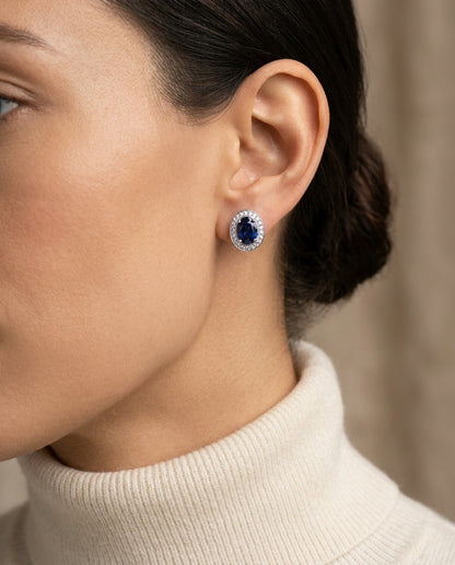 Sapphire And Diamond Earrings In 14k White Gold — editorial close-up