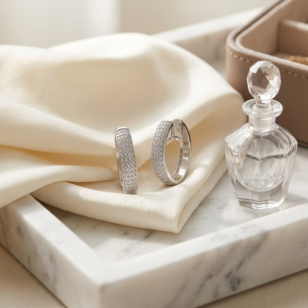 Diamond Princess Cut Huggie Earrings In 14k White Gold 1.0ctw — marble silk