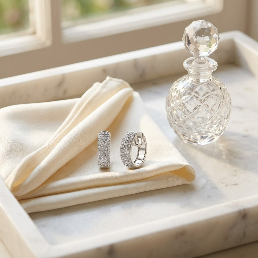 Diamond Princess Cut Huggie Earrings In 14k White Gold 1.50ctw — marble silk