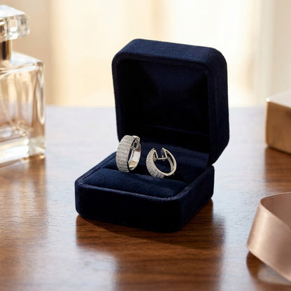 Diamond Princess Cut Huggie Earrings In 14k White Gold 1.50ctw — velvet box