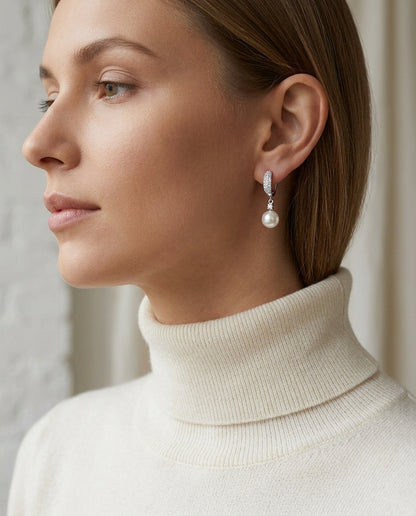 Pearl And Diamond Earrings In 14k White Gold — editorial close-up