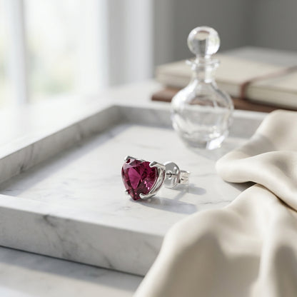 Rhodolite Garnet Heart Stud Earrings In 14k White Gold (6mm) — atelier still life
