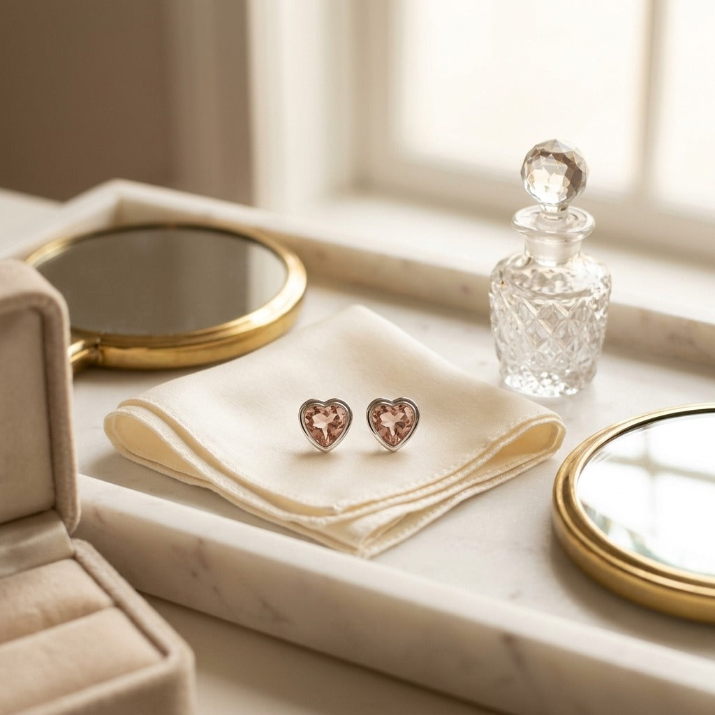 Heart Shaped Morganite & 14k White Gold Earring — marble silk