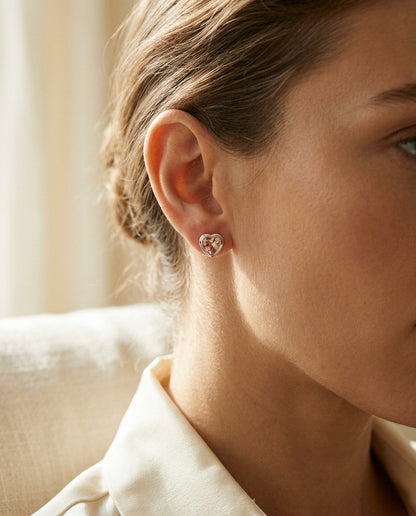 Heart Shaped Morganite & 14k White Gold Earring — portrait close
