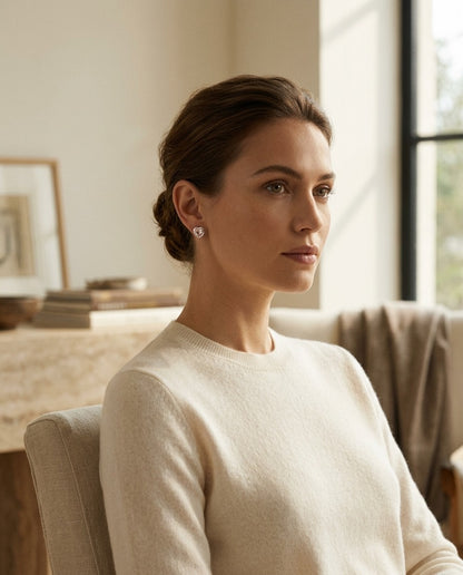 Heart Shaped Morganite & 14k White Gold Earring — portrait full