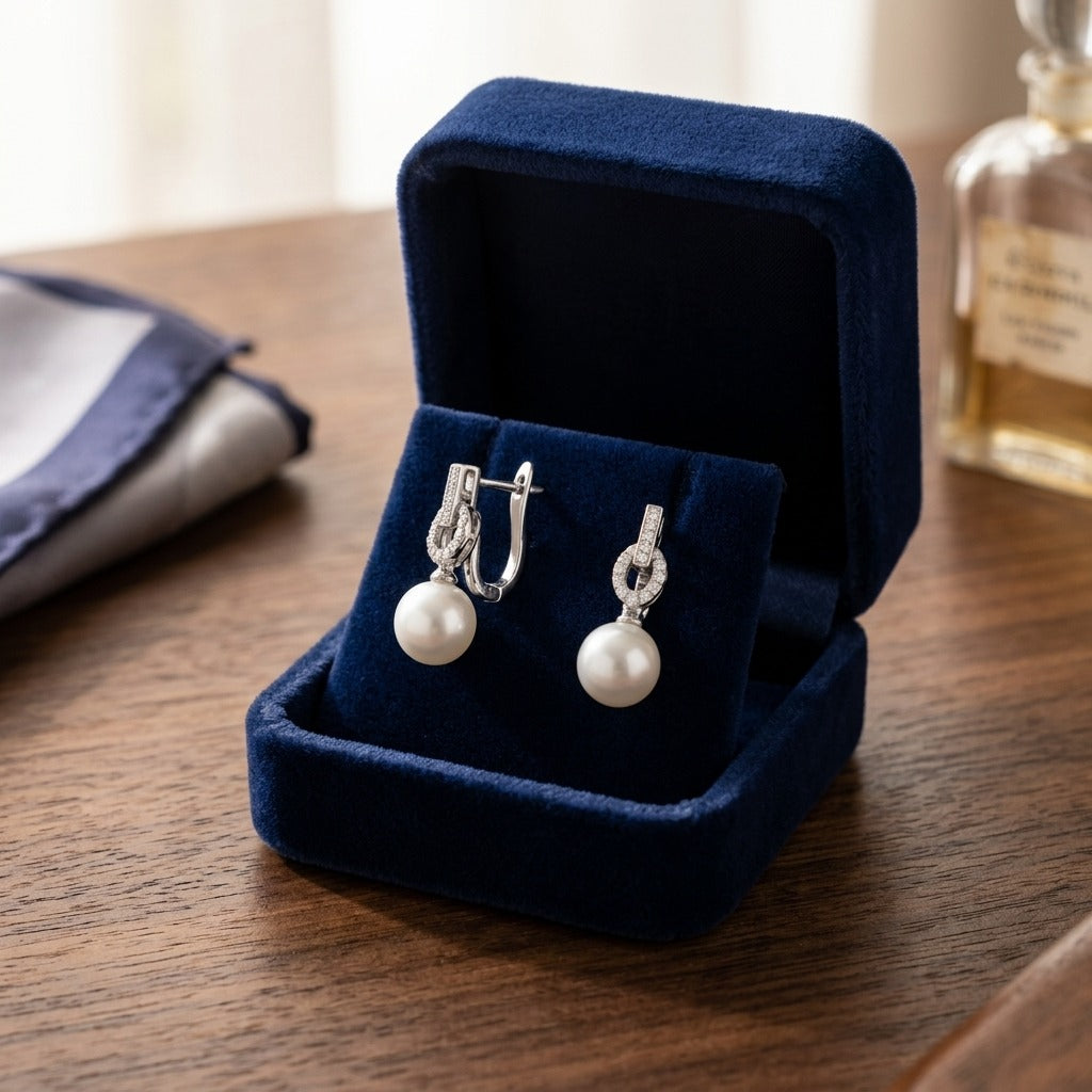 Freshwater Pearl And Diamond Earrings In 14k White Gold (1/6 Ct. Tw.) — velvet box