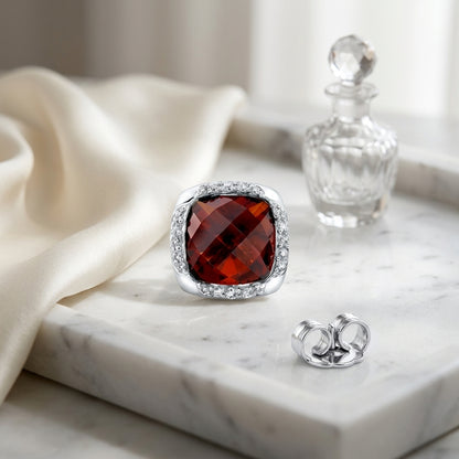 Garnet Cushion And Pave Diamond Earrings In 14k White Gold — atelier still life