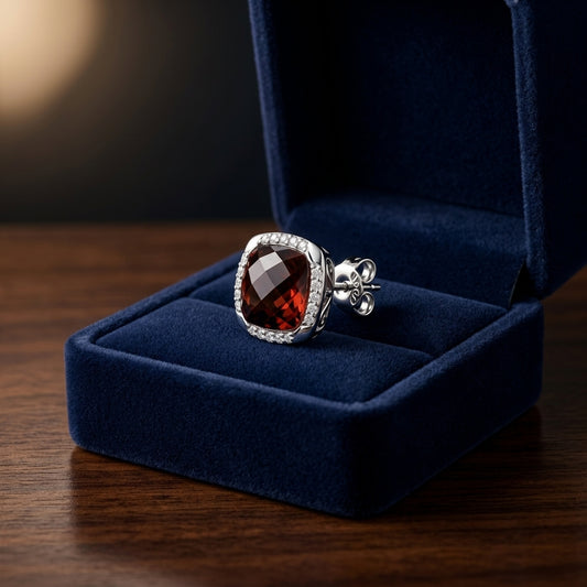 Garnet Cushion And Pave Diamond Earrings In 14k White Gold — gift presentation