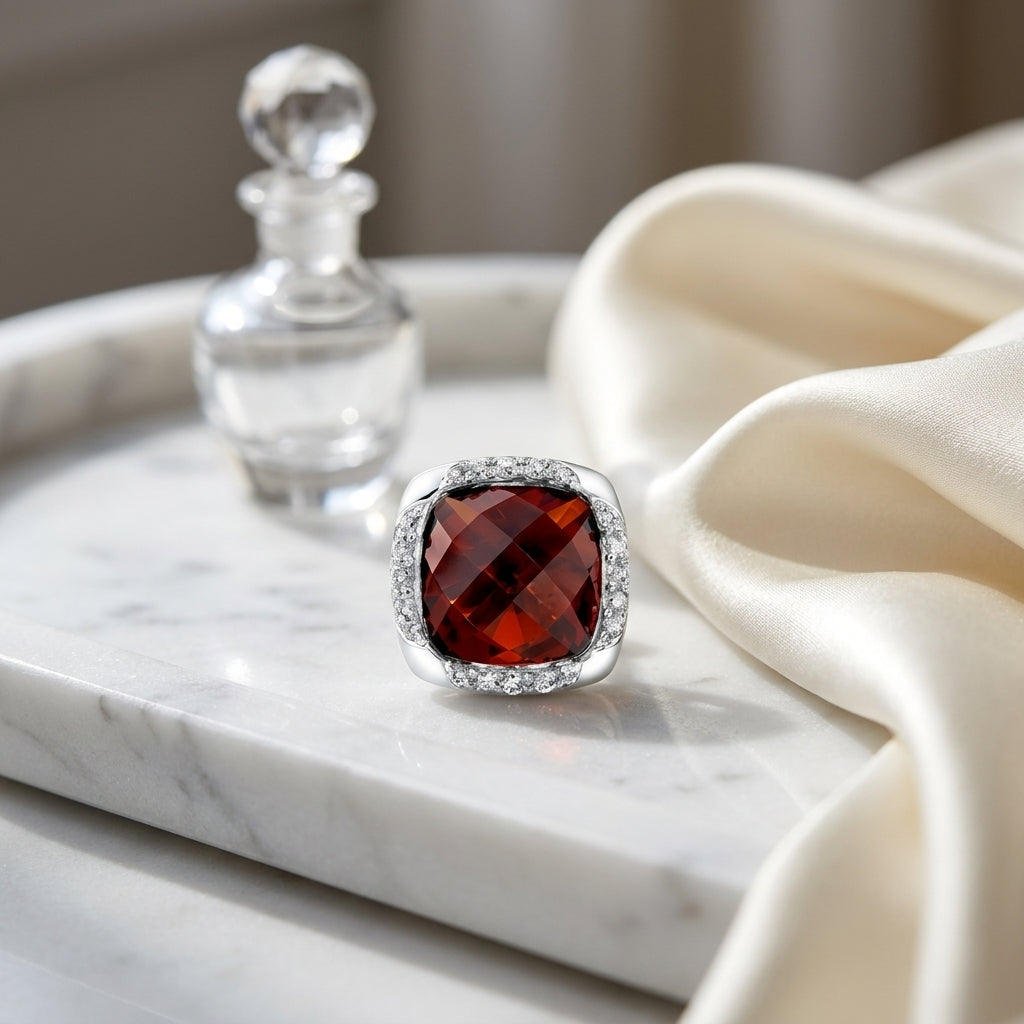 Garnet Cushion And Pave Diamond Earrings In 14k White Gold (1/5 Ct. Tw.) — atelier still life