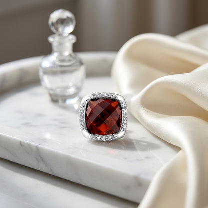 Garnet Cushion And Pave Diamond Earrings In 14k White Gold (1/5 Ct. Tw.) — atelier still life