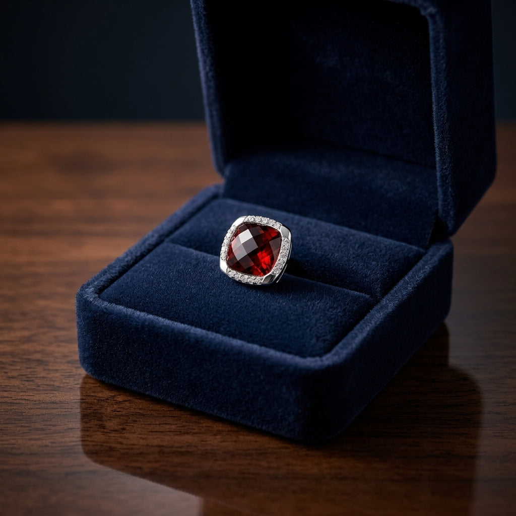 Garnet Cushion And Pave Diamond Earrings In 14k White Gold (1/5 Ct. Tw.) — gift presentation