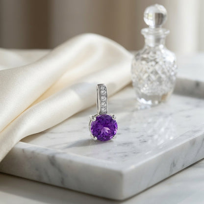 Amethyst & Diamond Drop Earrings in 14K White Gold - lifestyle