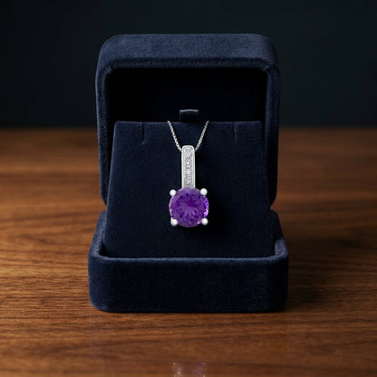 Amethyst & Diamond Drop Earrings in 14K White Gold - presentation