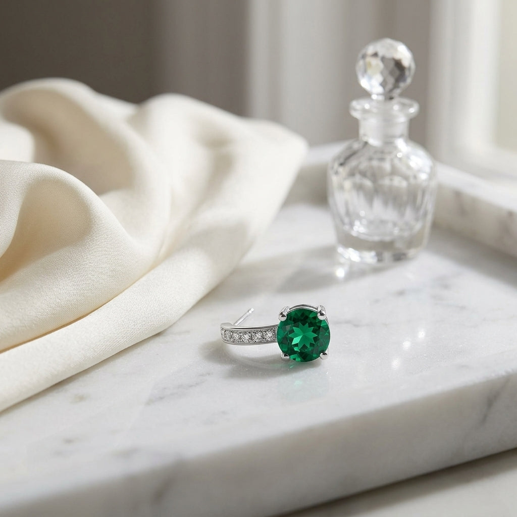 Created Emerald And Diamond Drop Earrings In 14k White Gold — atelier still life