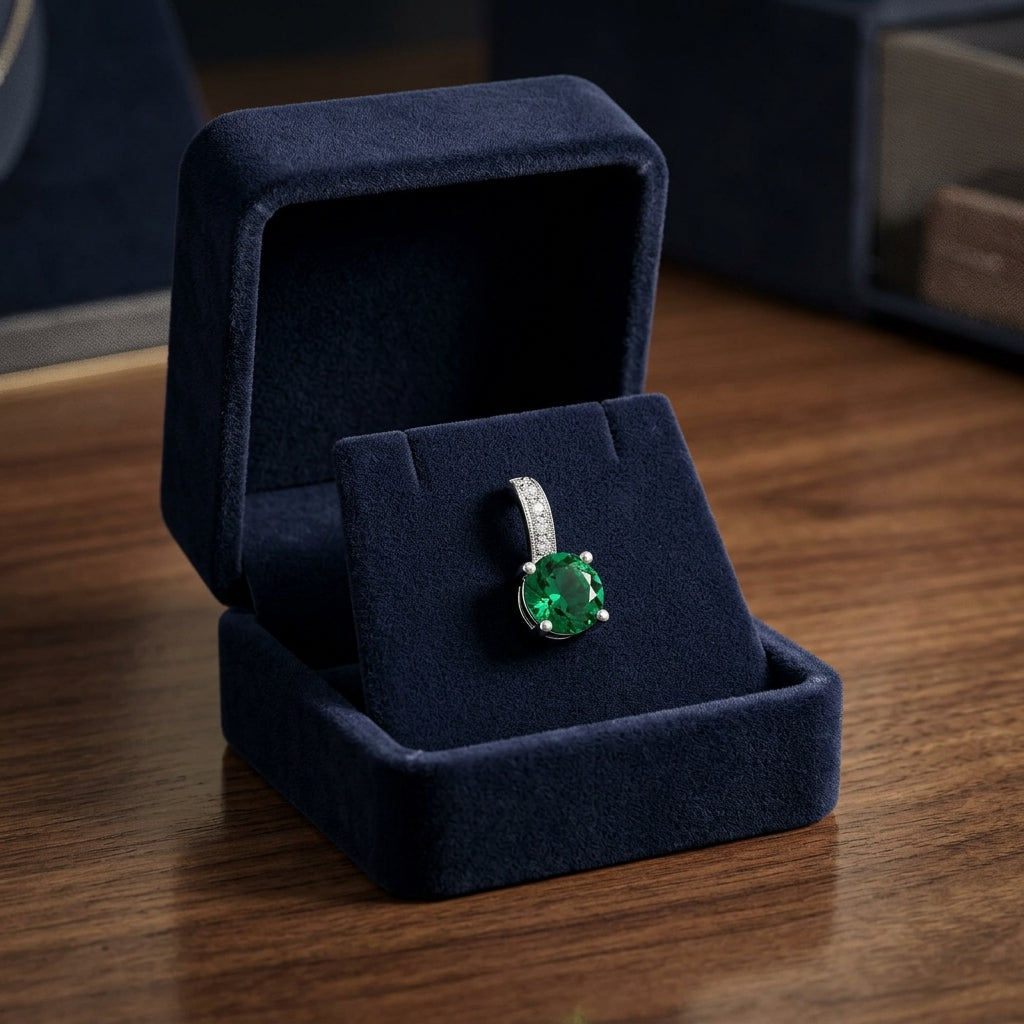 Created Emerald And Diamond Drop Earrings In 14k White Gold — gift presentation