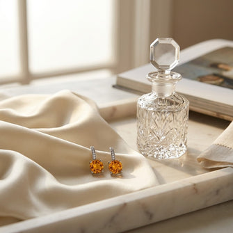 Citrine And Diamond Drop Earrings In 14k White Gold — marble silk