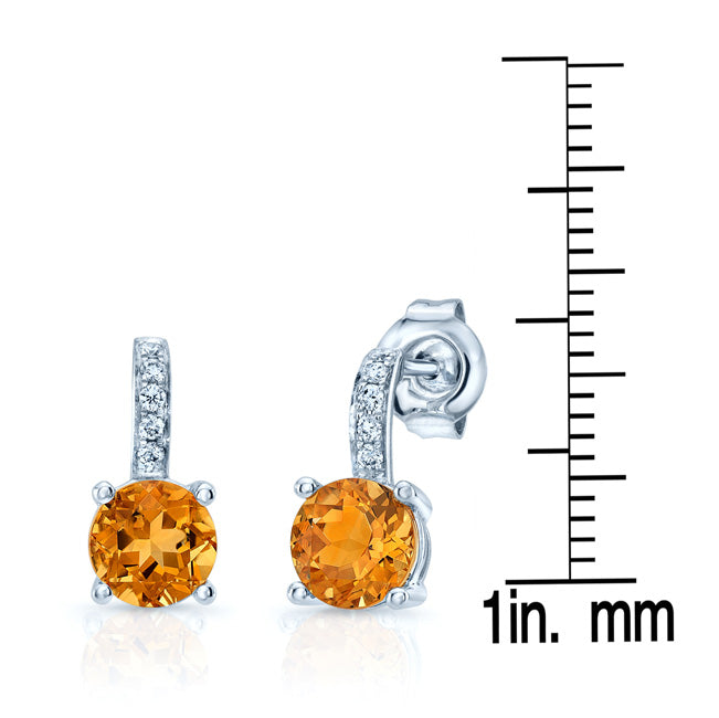 Citrine And Diamond Drop Earrings In 14k White Gold