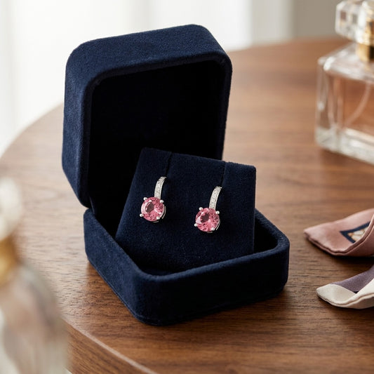 Pink Tourmaline And Diamond Drop Earrings In 14k White Gold — velvet box