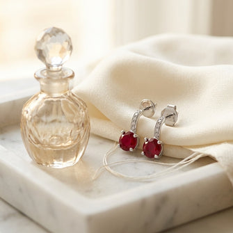 Ruby And Diamond Earrings In 14k White Gold — marble silk