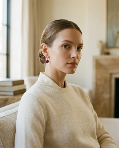 Ruby And Diamond Earrings In 14k White Gold — portrait full