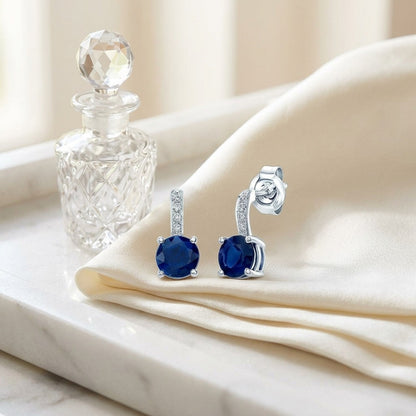 Sapphire And Diamond Earrings In 14k White Gold — marble silk