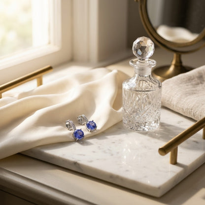 Tanzanite and Diamond Earrings in 14k White Gold — marble silk