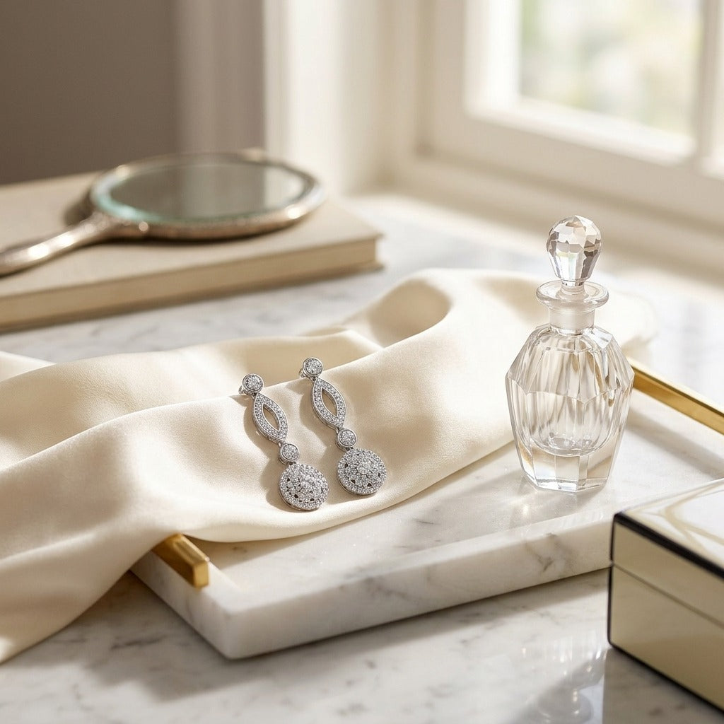 Diamond Marquise Link Earrings In 14k White Gold — marble silk