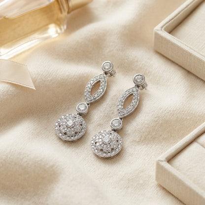 Diamond Marquise Link Earrings In 14k White Gold — textile flat lay