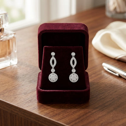 Diamond Marquise Link Earrings In 14k White Gold — velvet box