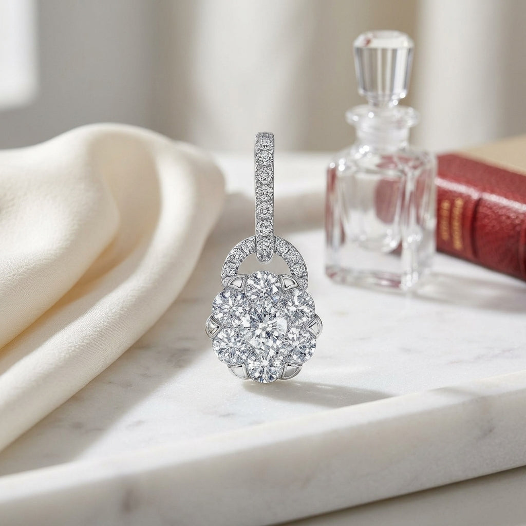 Diamond Drop Earring With Arched Hinge In 14k White Gold — atelier still life