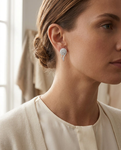 Diamond Clef Earring In 14k White Gold — editorial close-up