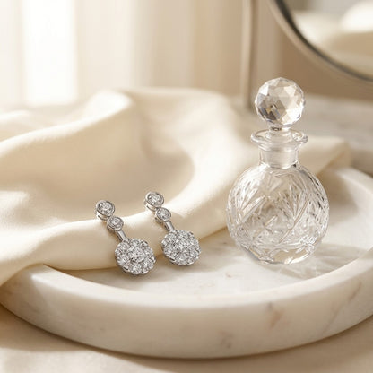 Diamond Beaded Top Earrings in 14k White Gold — marble silk