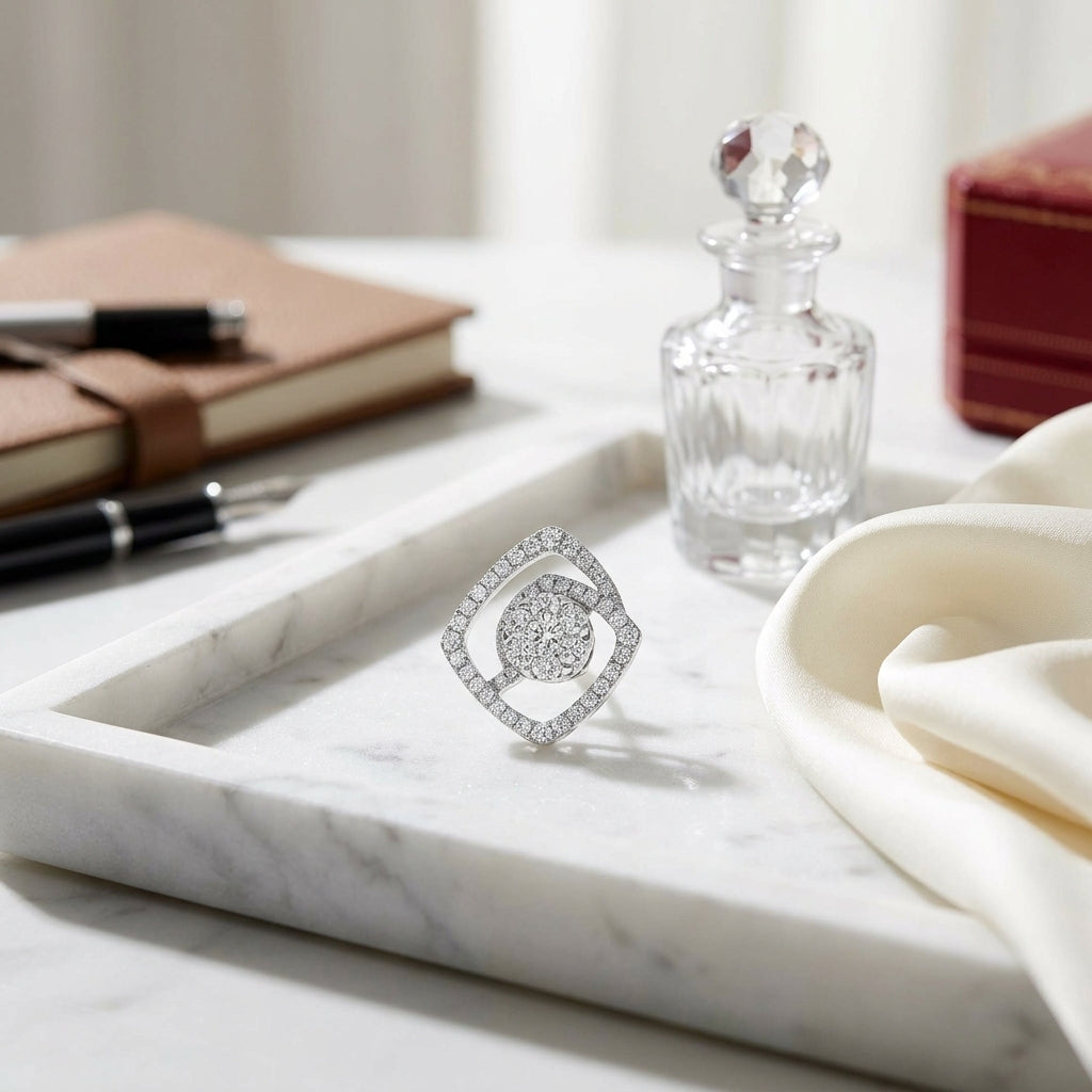 Diamond Geometric Earrings In 14k White Gold — atelier still life