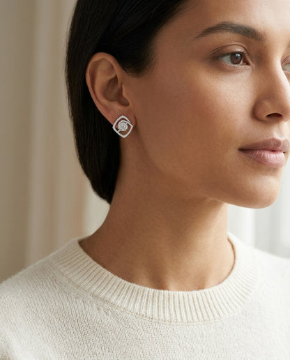 Diamond Geometric Earrings In 14k White Gold — editorial close-up