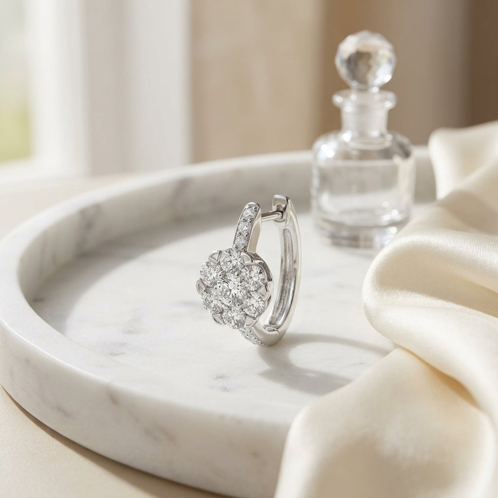 Diamond Cluster Huggie Earring In 14k White Gold — atelier still life