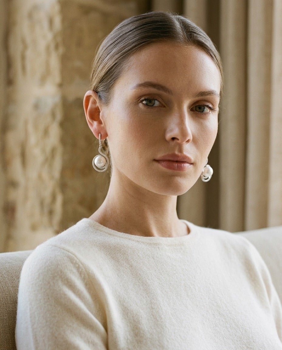 White Gold Freshwater Pearl Earrings in 14k White Gold 7.0mm — portrait full