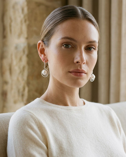 White Gold Freshwater Pearl Earrings in 14k White Gold 7.0mm — portrait full