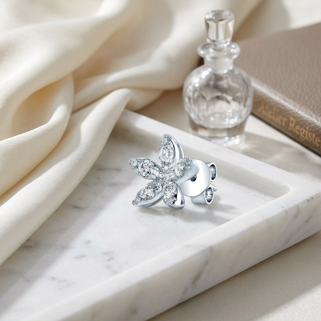 Diamond 5-petal Stud Earrings In 14k White Gold — atelier still life